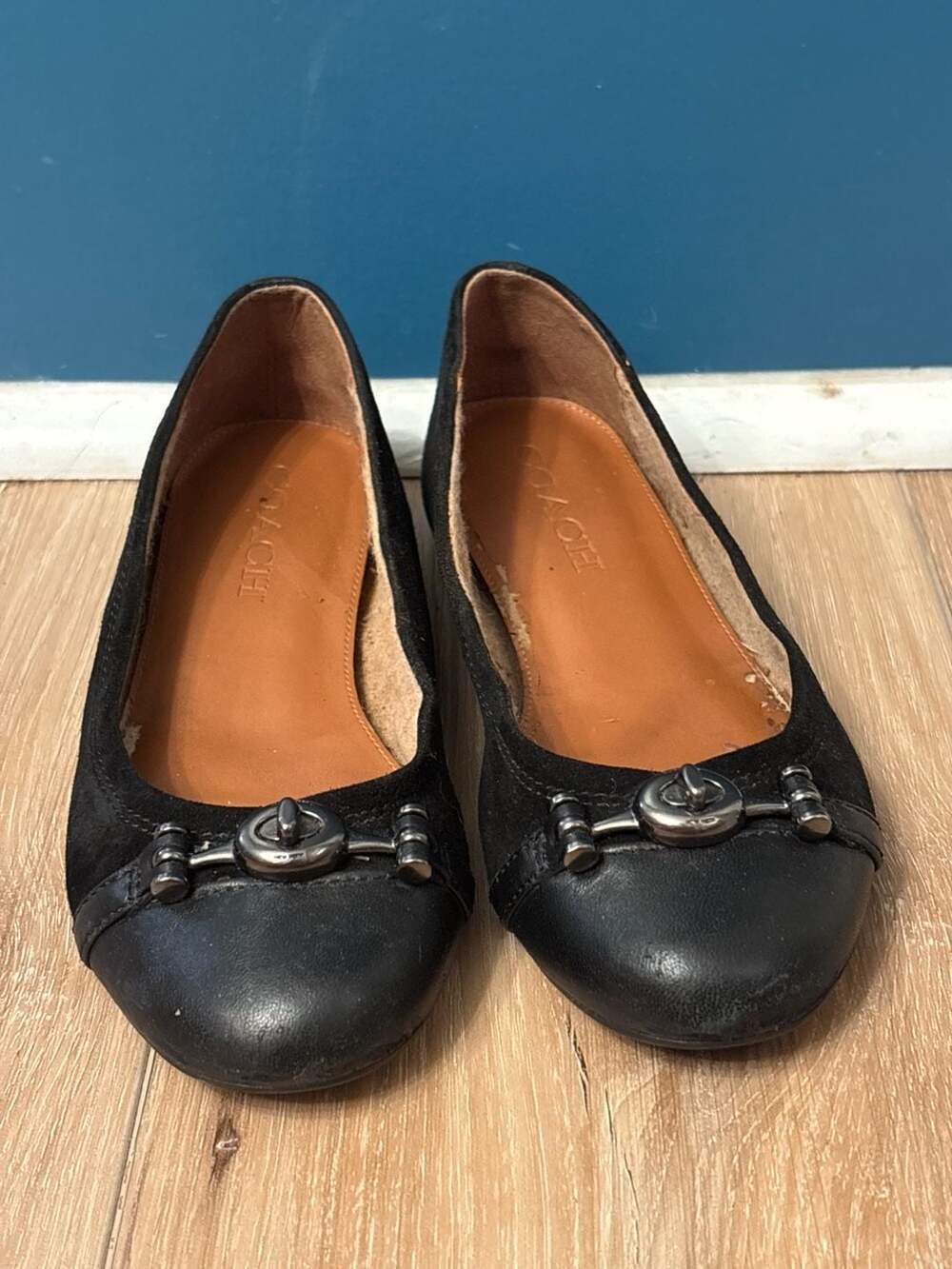 Coach Black Suede and Leather Cap Toe Ballet Flats